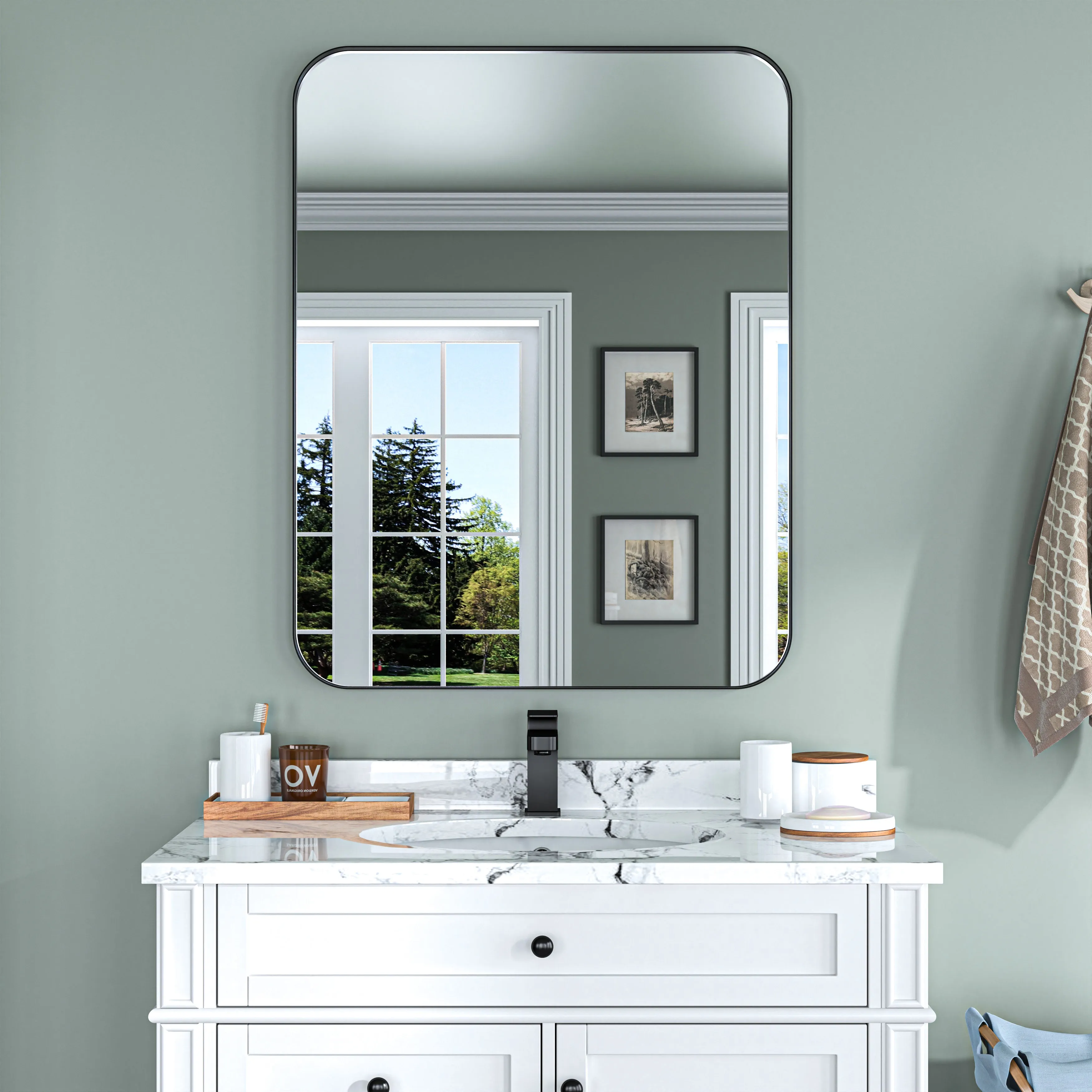 Waterpar® 28 in. W x 36 in. H Rectangular Aluminum Framed Wall Bathroom Vanity Mirror