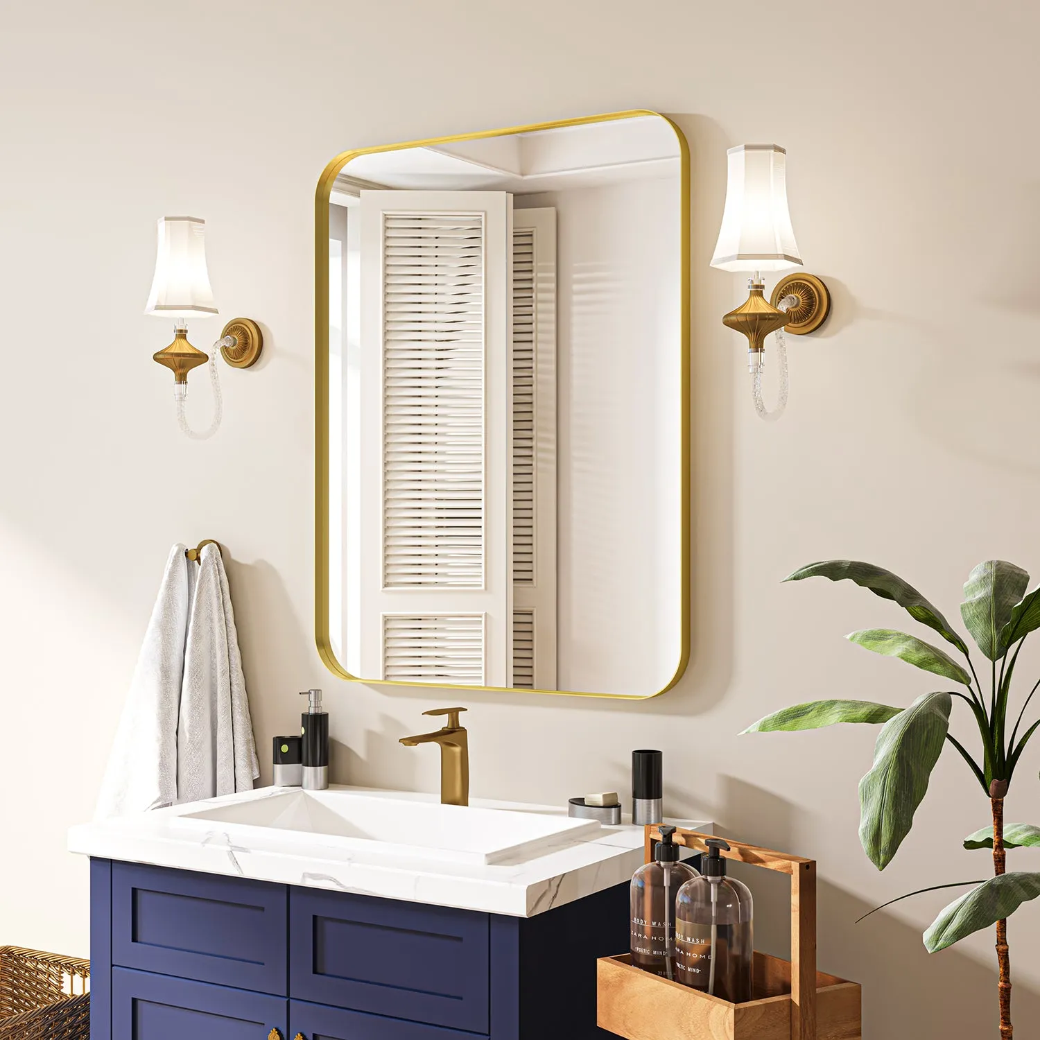 Waterpar® 28 in. W x 36 in. H Rectangular Aluminum Framed Wall Bathroom Vanity Mirror