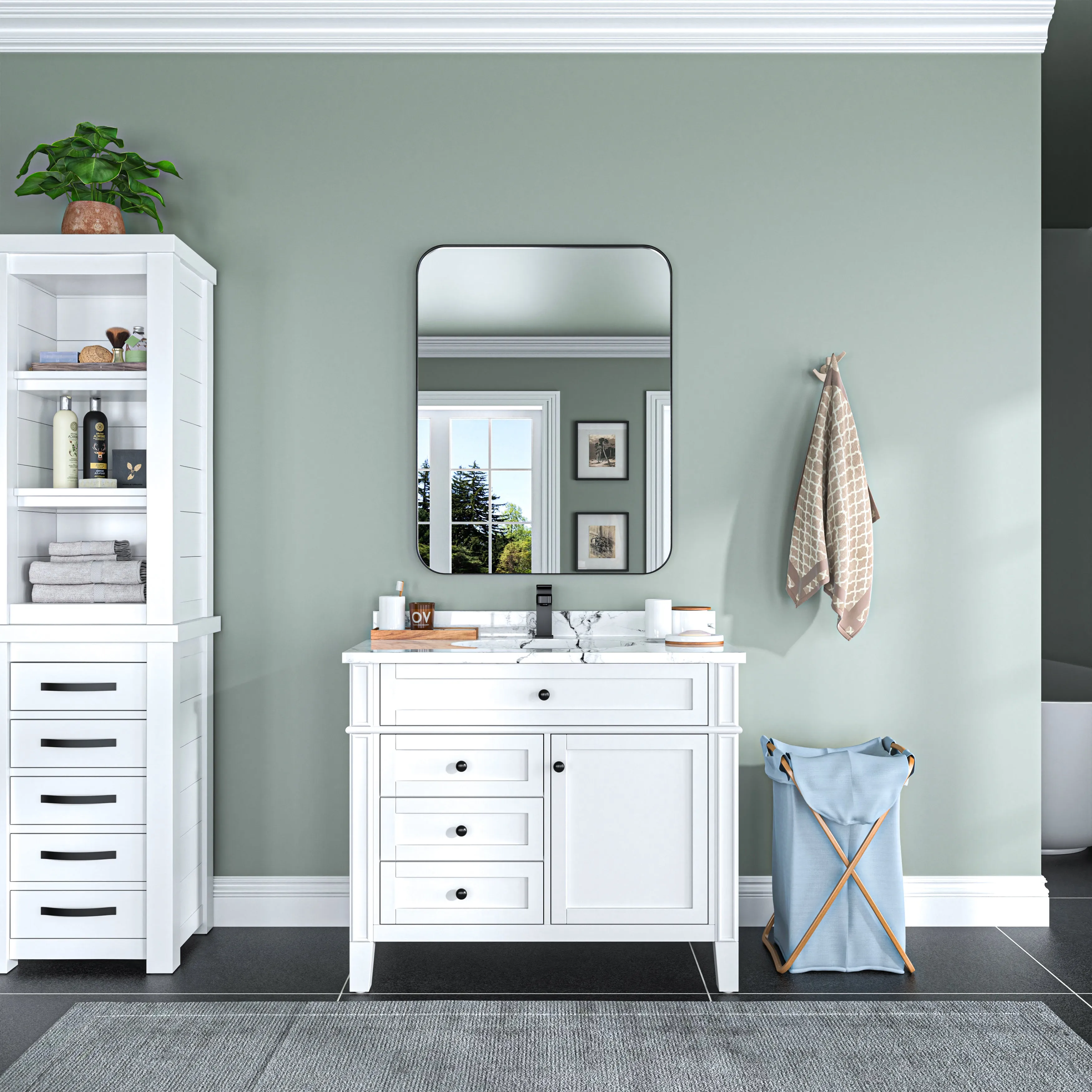Waterpar® 28 in. W x 36 in. H Rectangular Aluminum Framed Wall Bathroom Vanity Mirror