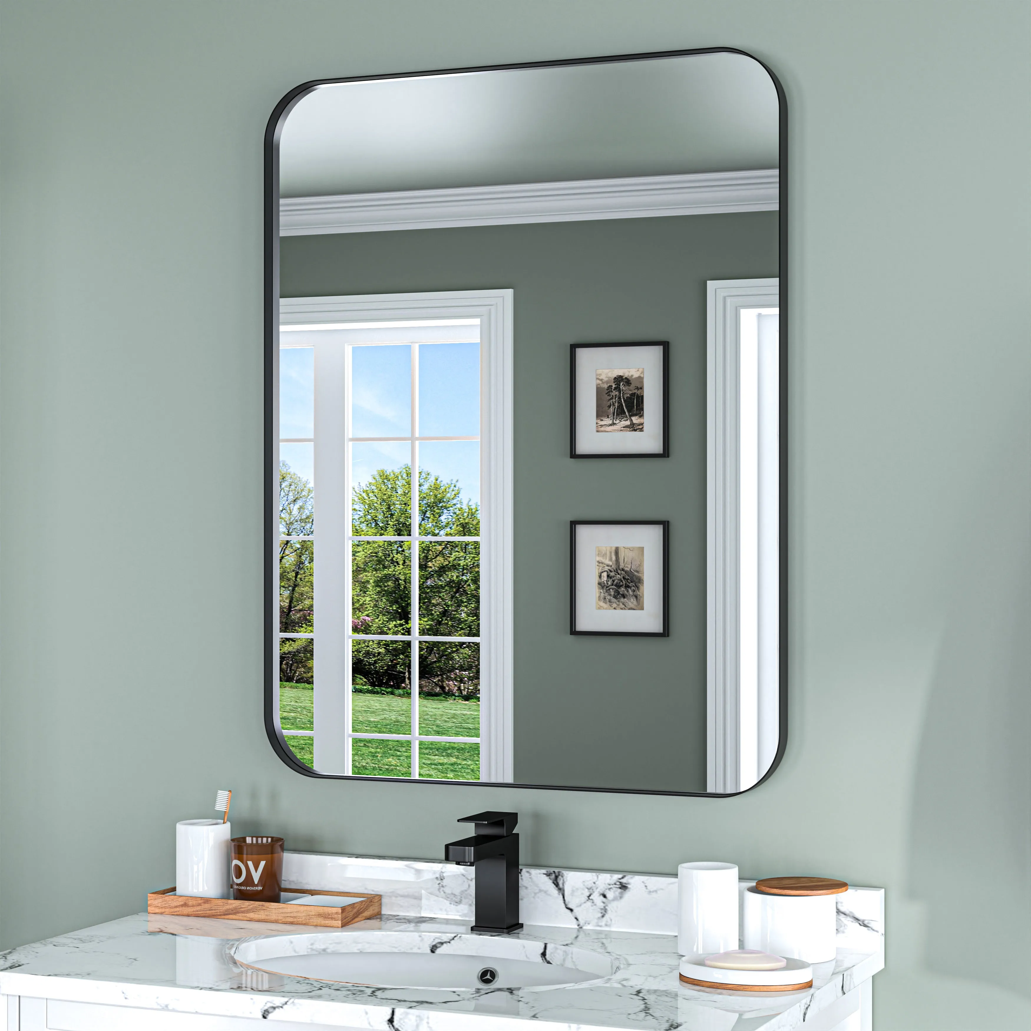 Waterpar® 28 in. W x 36 in. H Rectangular Aluminum Framed Wall Bathroom Vanity Mirror