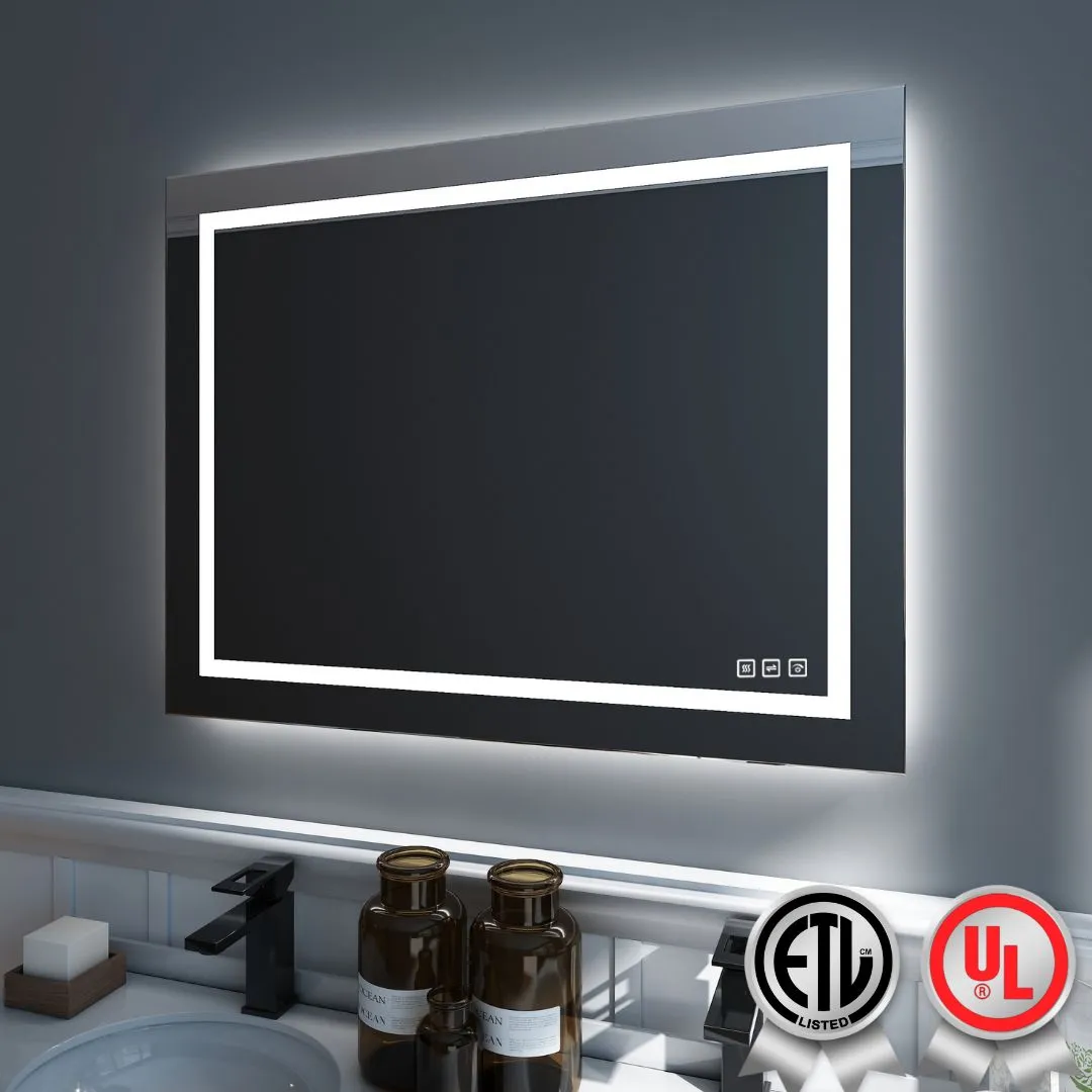 Waterpar® 36 in. W x 28 in. H Rectangular Frameless Wall Bathroom Vanity Mirror with Backlit and Front Light