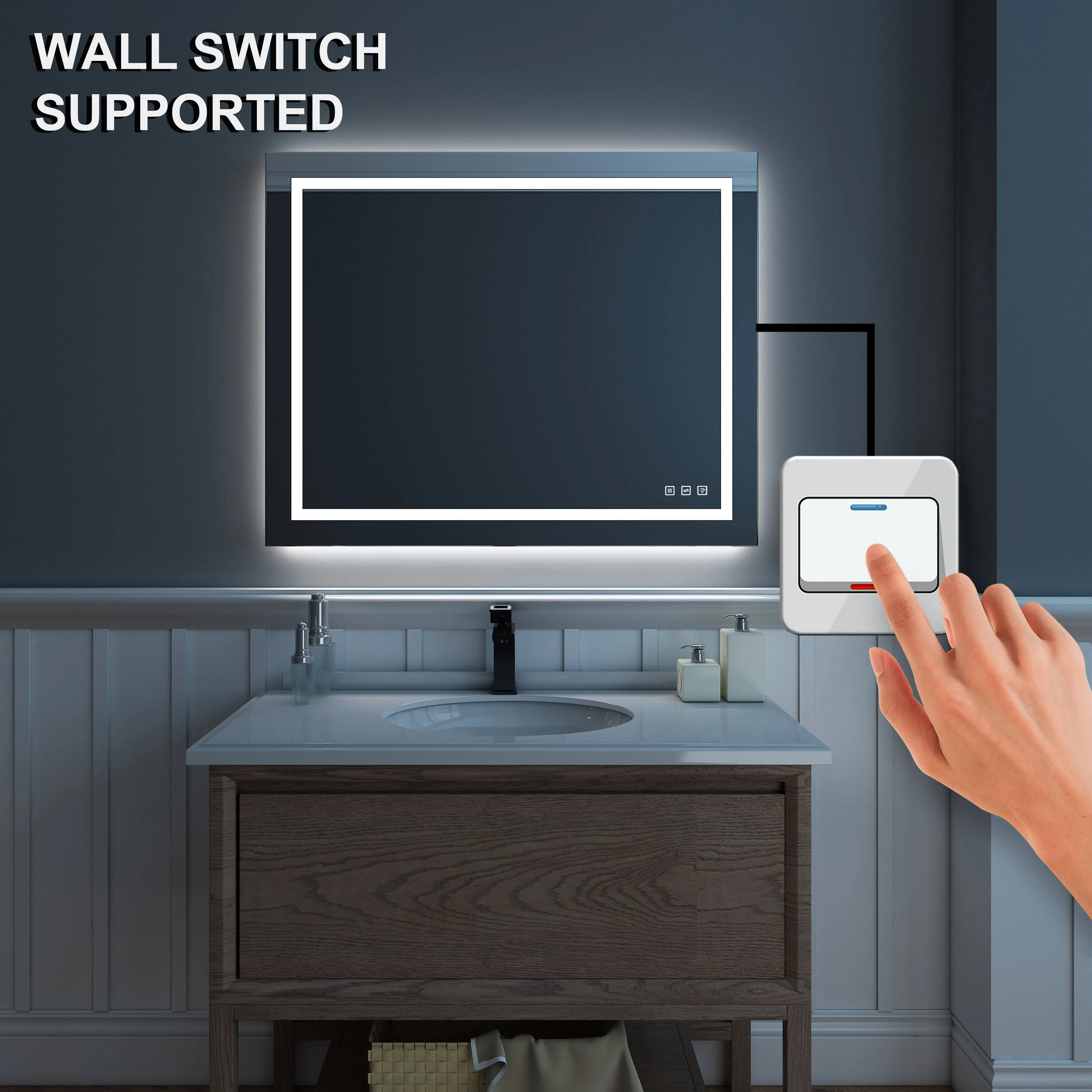 Waterpar® 36 in. W x 28 in. H Rectangular Frameless Wall Bathroom Vanity Mirror with Backlit and Front Light