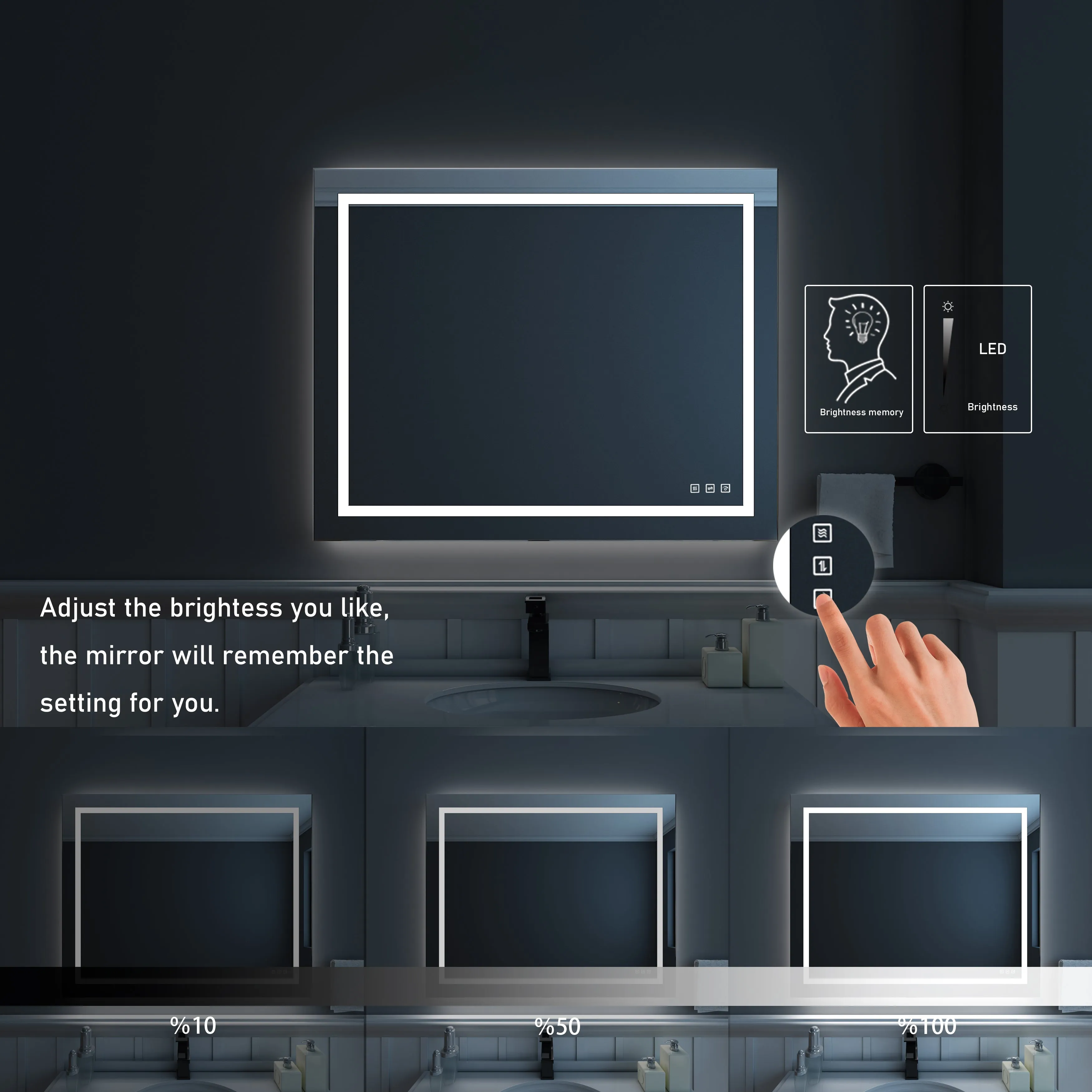 Waterpar® 36 in. W x 28 in. H Rectangular Frameless Wall Bathroom Vanity Mirror with Backlit and Front Light