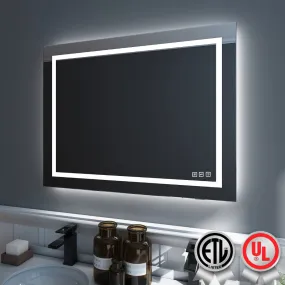 Waterpar® 36 in. W x 28 in. H Rectangular Frameless Wall Bathroom Vanity Mirror with Backlit and Front Light