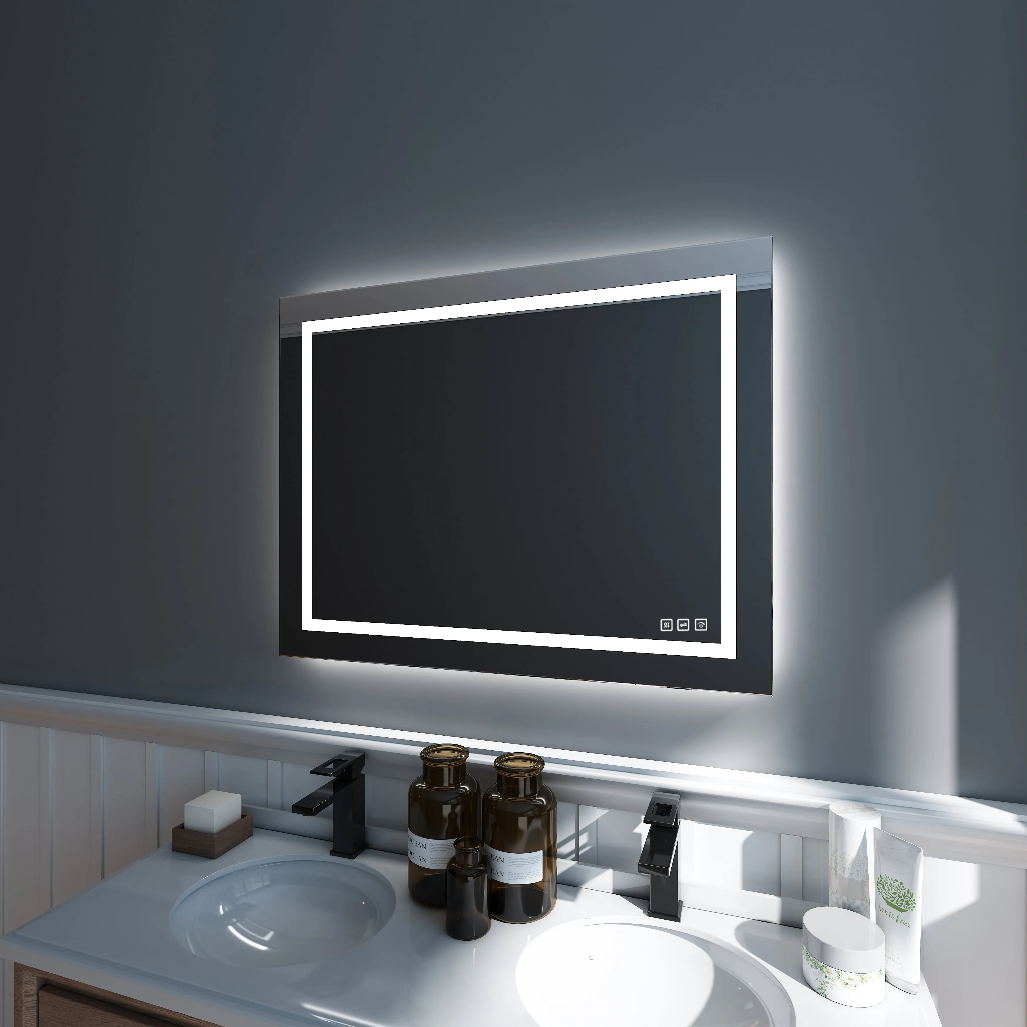 Waterpar® 36 in. W x 28 in. H Rectangular Frameless Wall Bathroom Vanity Mirror with Backlit and Front Light