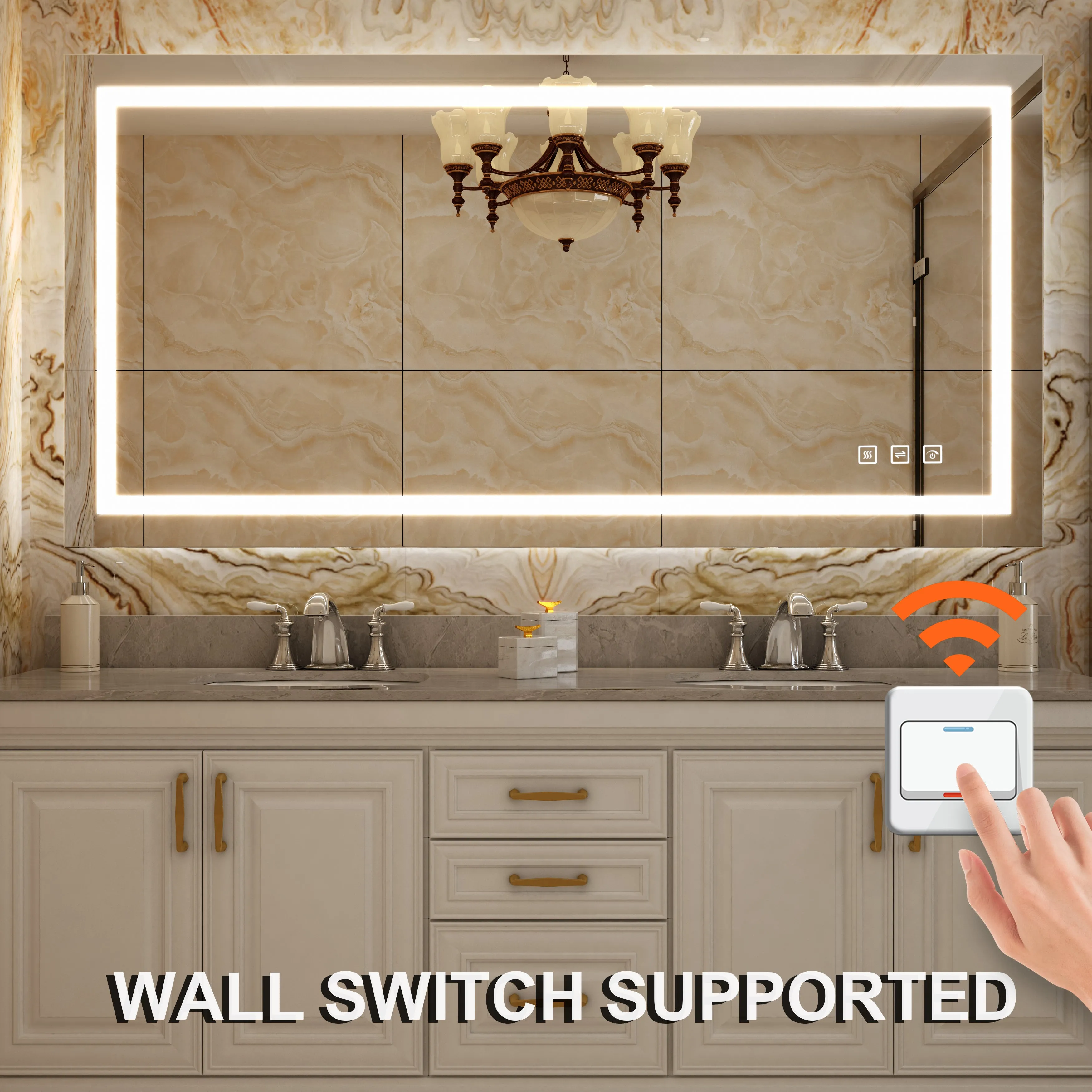 Waterpar® 60 in. W x 36 in. H Rectangular Frameless Anti-Fog LED Wall Bathroom Vanity Mirror with Front Light