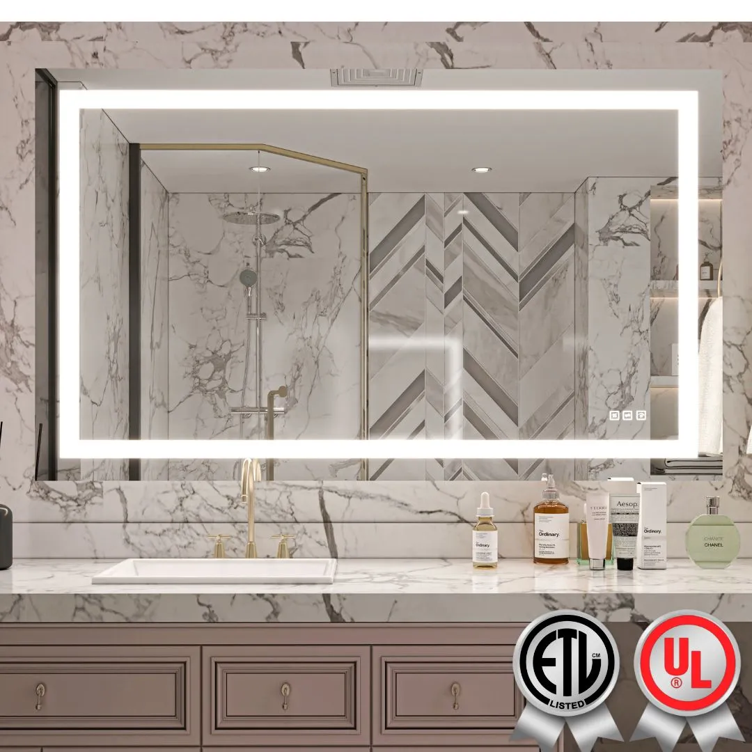 Waterpar® 60 in. W x 36 in. H Rectangular Frameless Anti-Fog LED Wall Bathroom Vanity Mirror with Front Light