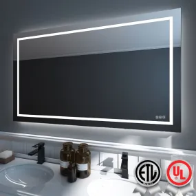 Waterpar® 60 in. W x 36 in. H Rectangular Frameless Wall Bathroom Vanity Mirror with Backlit and Front Light