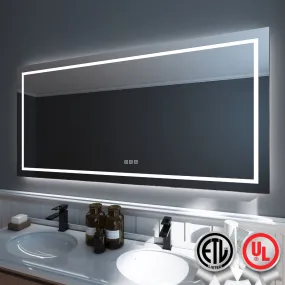 Waterpar® 72 in. W x 36 in. H Rectangular Frameless Wall Bathroom Vanity Mirror with Backlit and Front Light