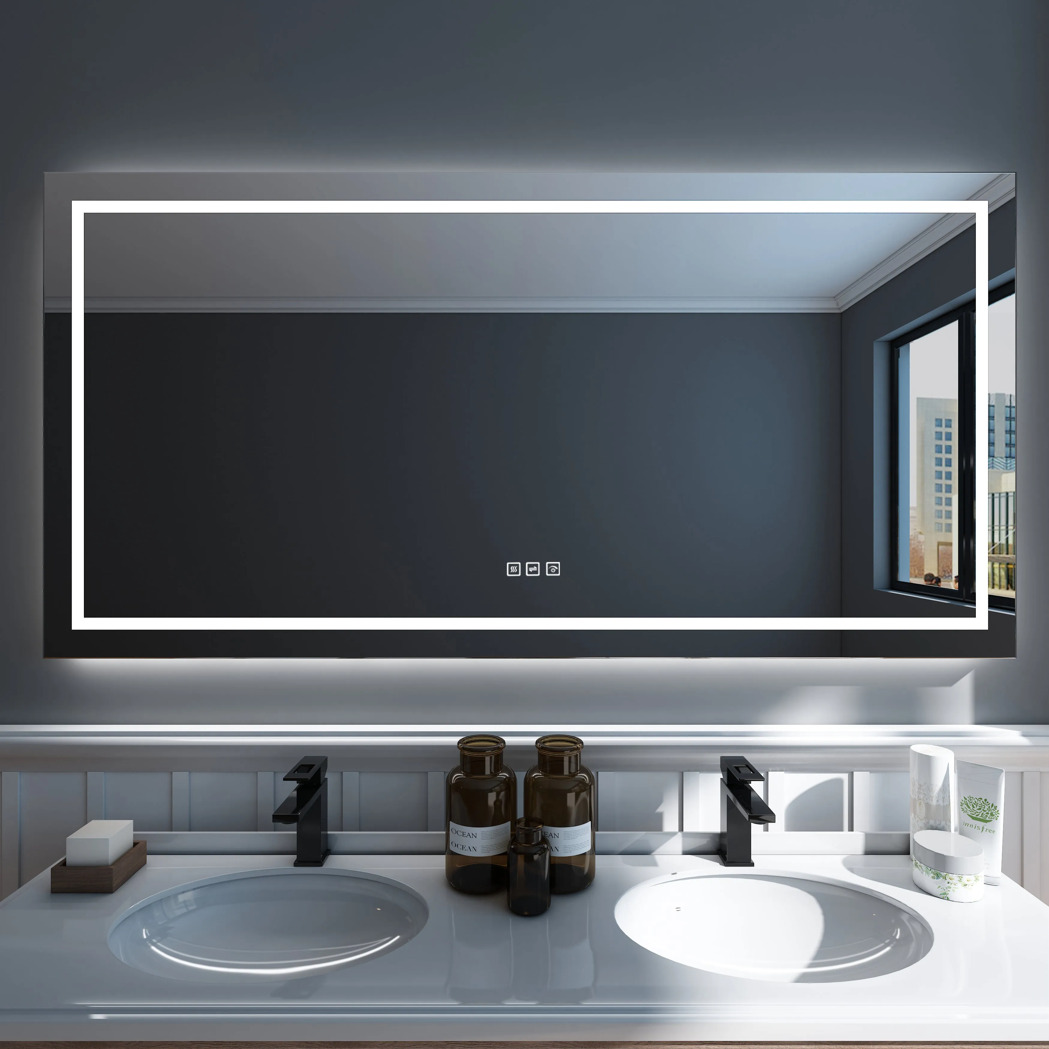 Waterpar® 72 in. W x 36 in. H Rectangular Frameless Wall Bathroom Vanity Mirror with Backlit and Front Light