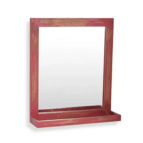Weathered Red Bath Mirror with Shelve