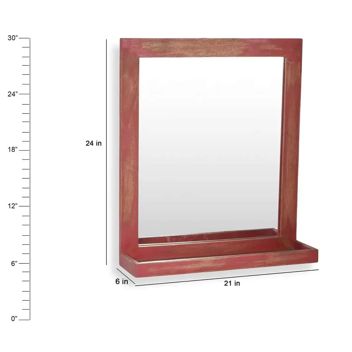 Weathered Red Bath Mirror with Shelve