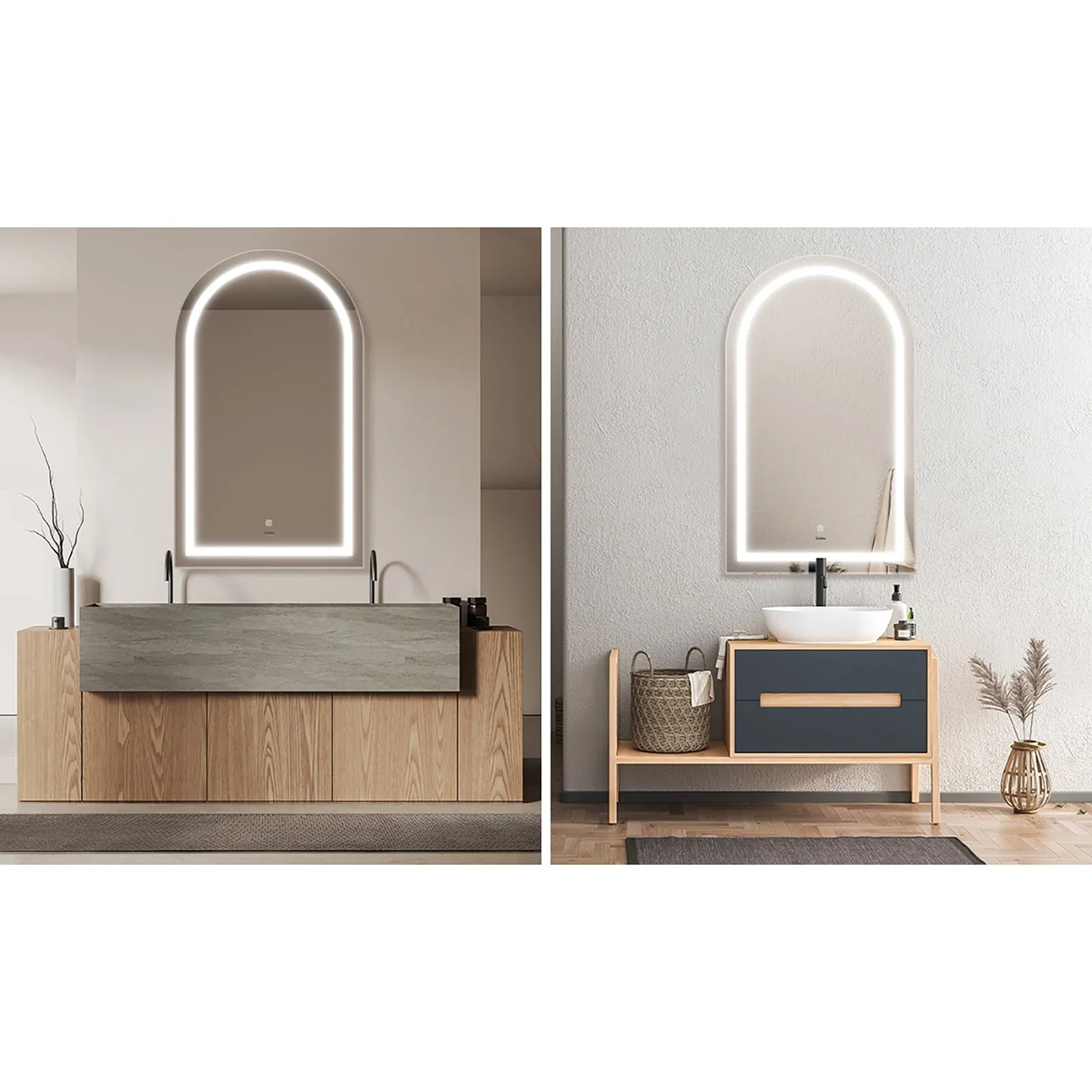 Welba LED Arched Bathroom Mirror Anti-fog Smart Makeup Wall Mirrors 86x50cm