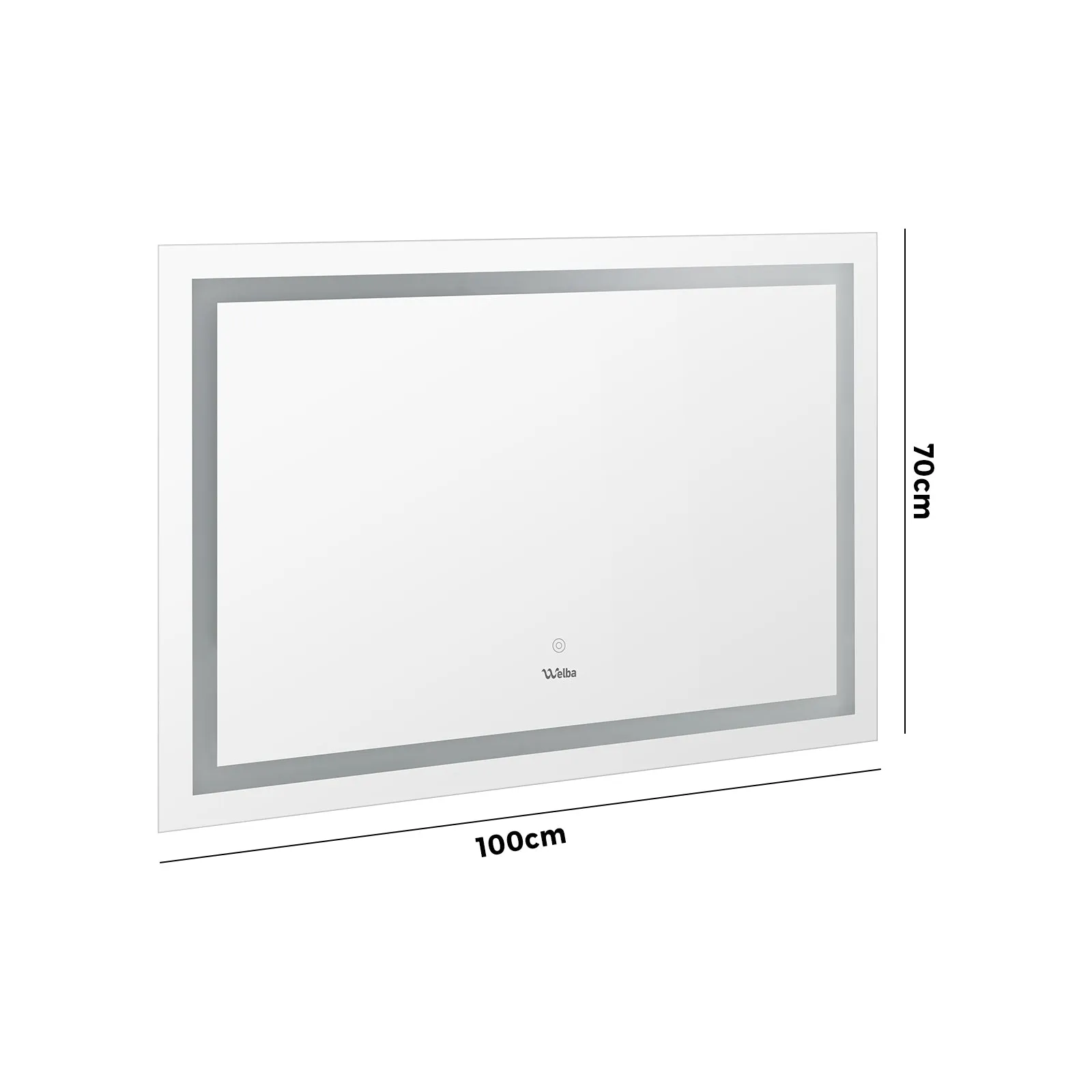 Welba LED Rectangle Bathroom Mirror Smart Anti-fog Makeup Wall Mirrors 100x70cm