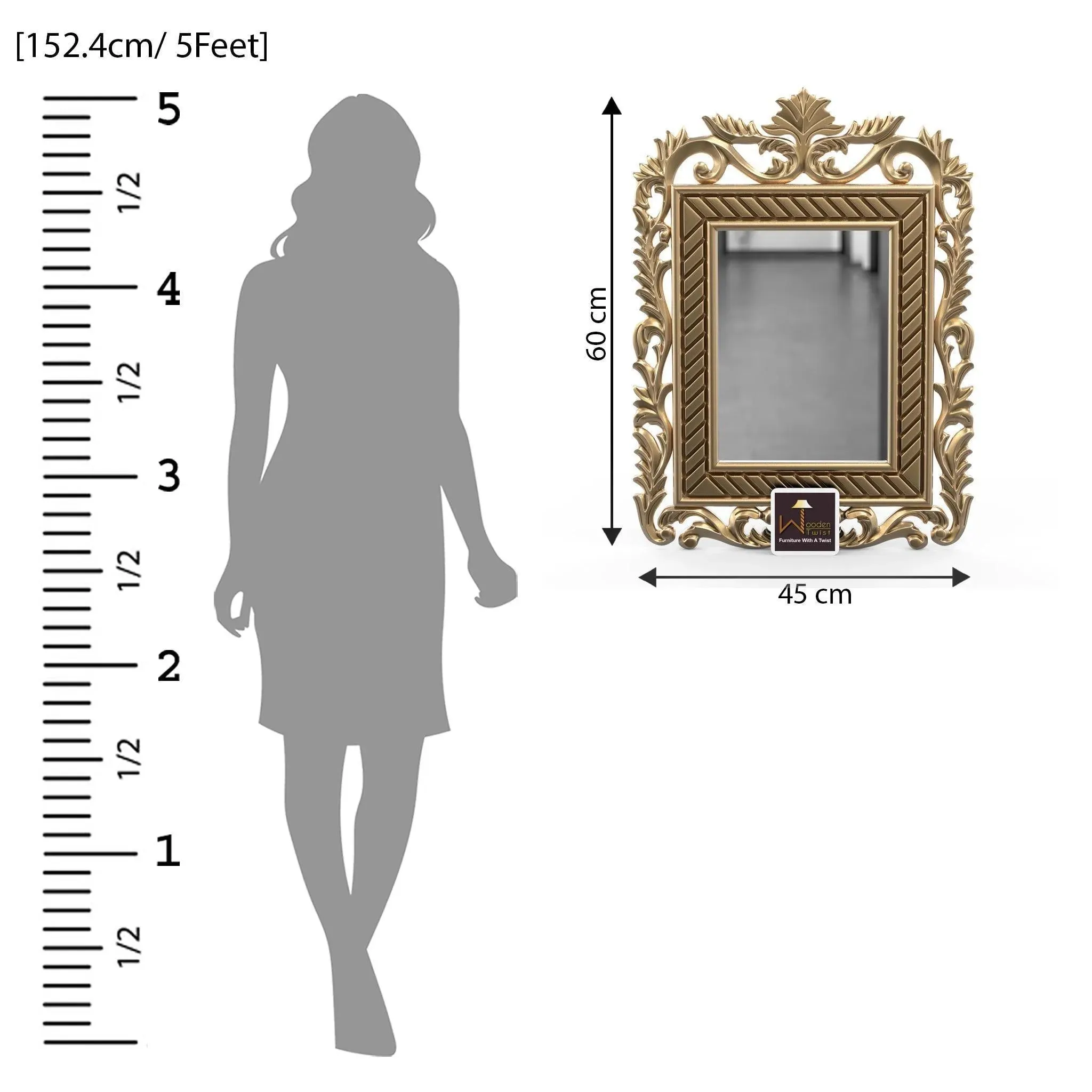 Wooden Carved Mirror (Golden)