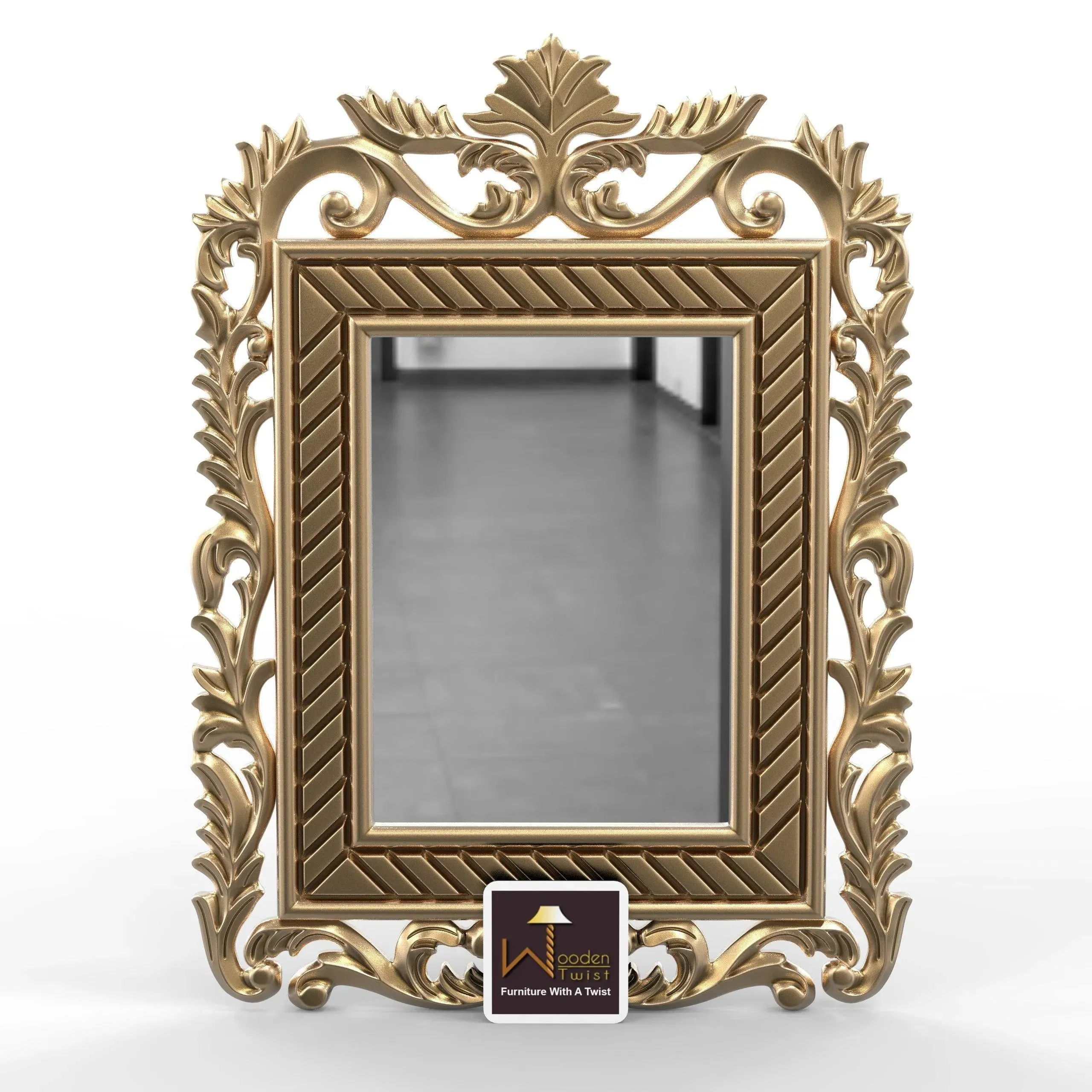 Wooden Carved Mirror (Golden)