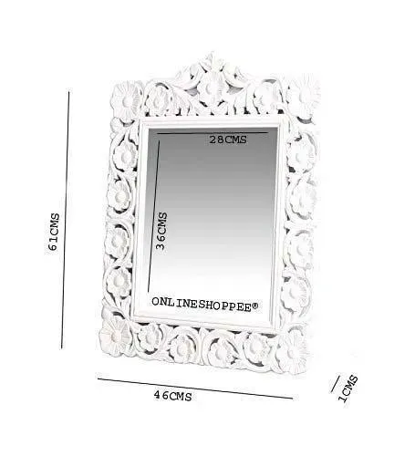 Wooden Carved Mirror - White