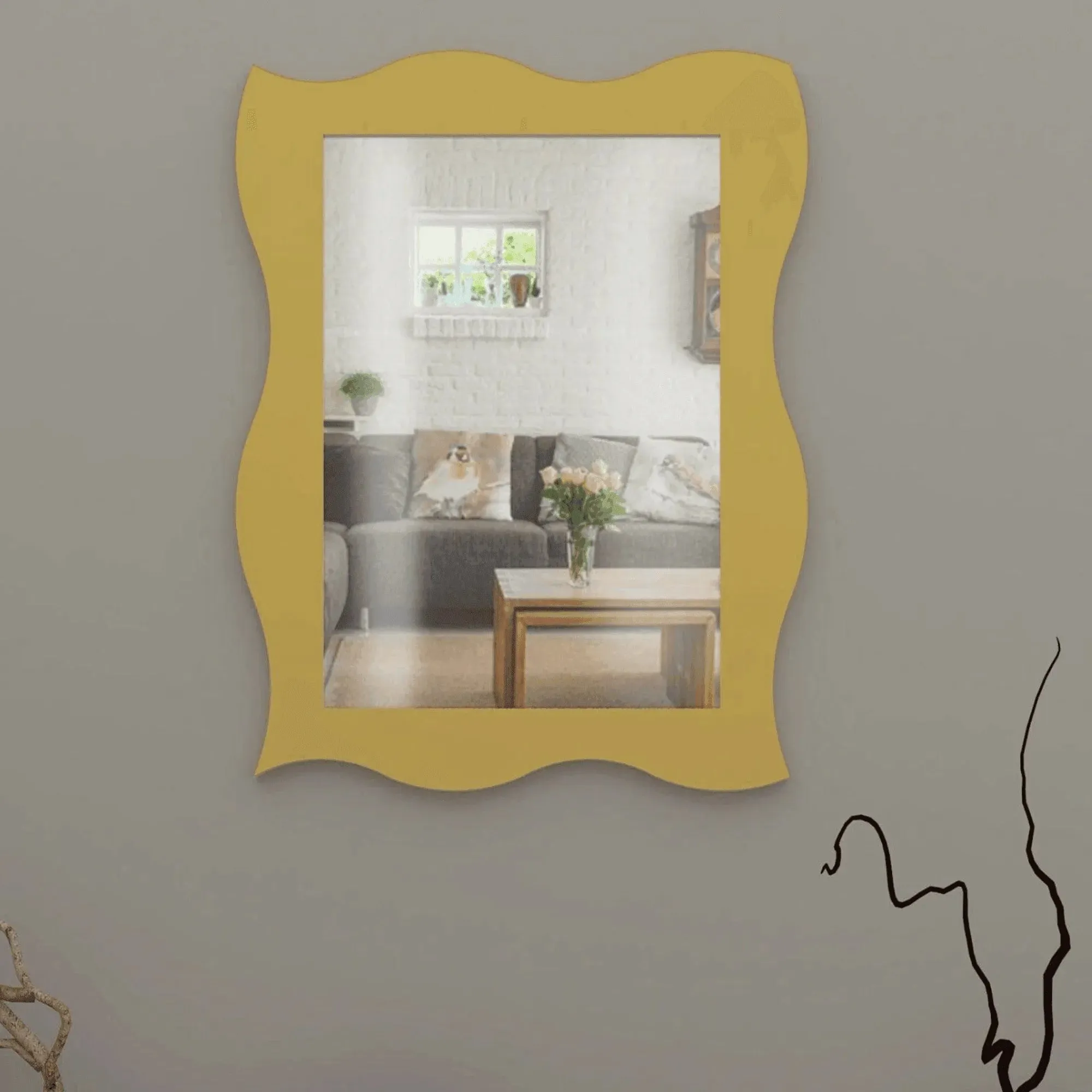 Wooden Twist Modern Rectangular Decorative Wooden Wall Mirror Bathroom Mirror Dressing Bathroom Vanity Mirror