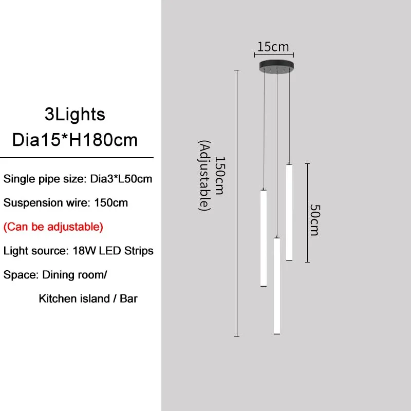 YLK Tube modern long led chandelier for luxury black led strip light