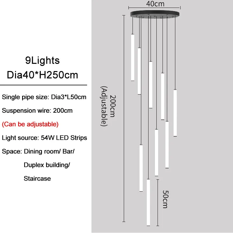 YLK Tube modern long led chandelier for luxury black led strip light