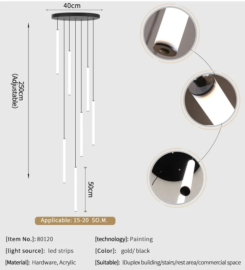 YLK Tube modern long led chandelier for luxury black led strip light