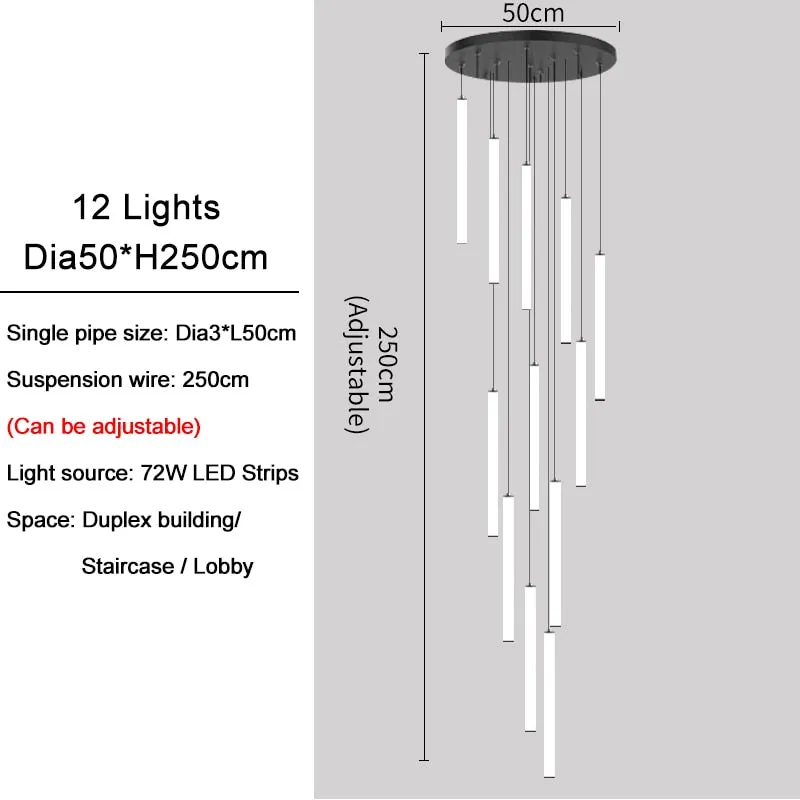 YLK Tube modern long led chandelier for luxury black led strip light