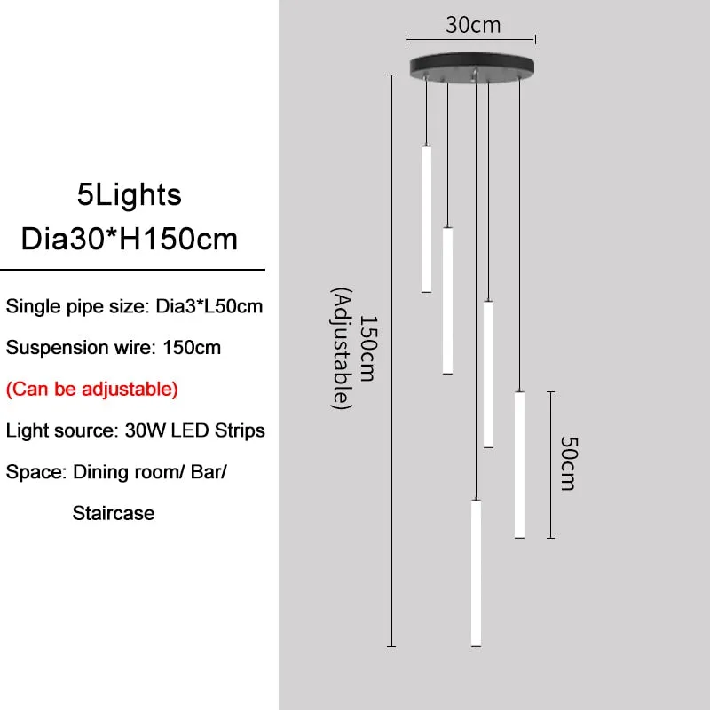 YLK Tube modern long led chandelier for luxury black led strip light