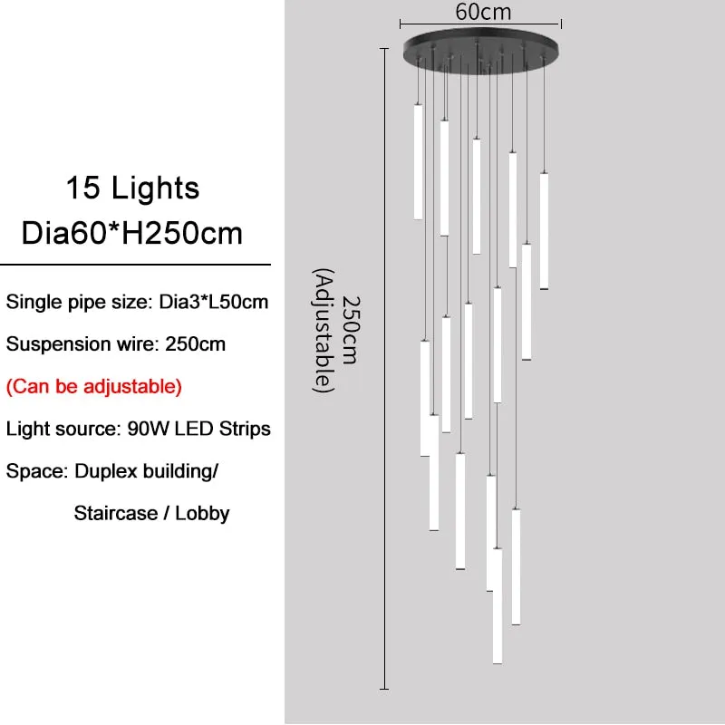 YLK Tube modern long led chandelier for luxury black led strip light