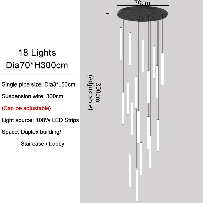 YLK Tube modern long led chandelier for luxury black led strip light