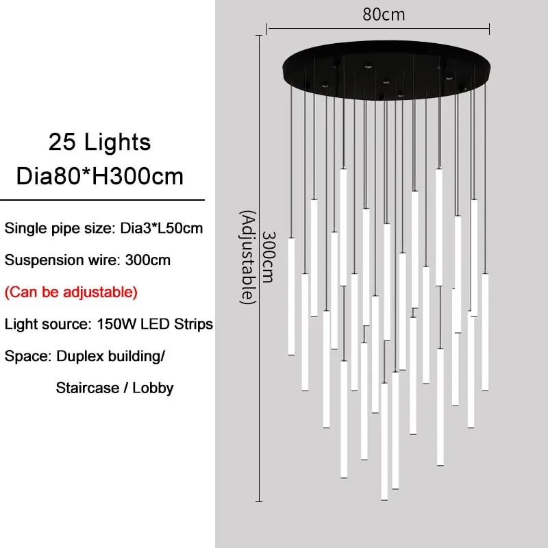 YLK Tube modern long led chandelier for luxury black led strip light