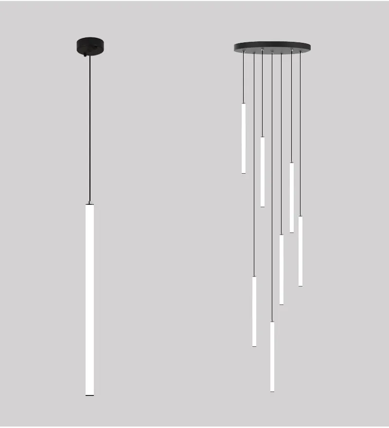 YLK Tube modern long led chandelier for luxury black led strip light