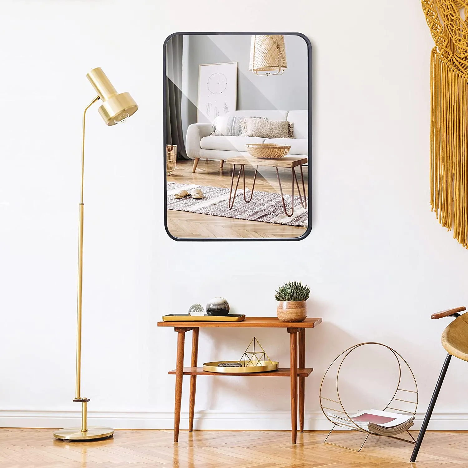 ZENY™ 22x30 Inch Black Wall Mirror for Bathroom, Wall Mounted Rectangular Entryways Decor Vanity Mirrors with Stainless Steel Metal Frame and Rounded Edge
