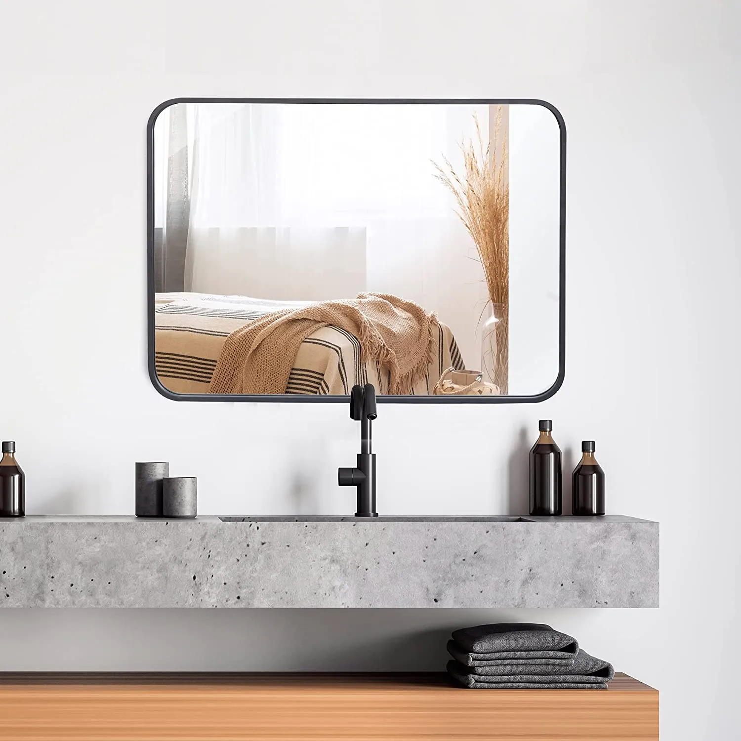 ZENY™ 22x30 Inch Black Wall Mirror for Bathroom, Wall Mounted Rectangular Entryways Decor Vanity Mirrors with Stainless Steel Metal Frame and Rounded Edge