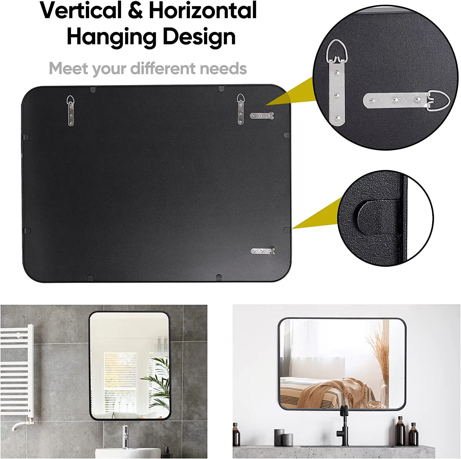 ZENY™ 22x30 Inch Black Wall Mirror for Bathroom, Wall Mounted Rectangular Entryways Decor Vanity Mirrors with Stainless Steel Metal Frame and Rounded Edge