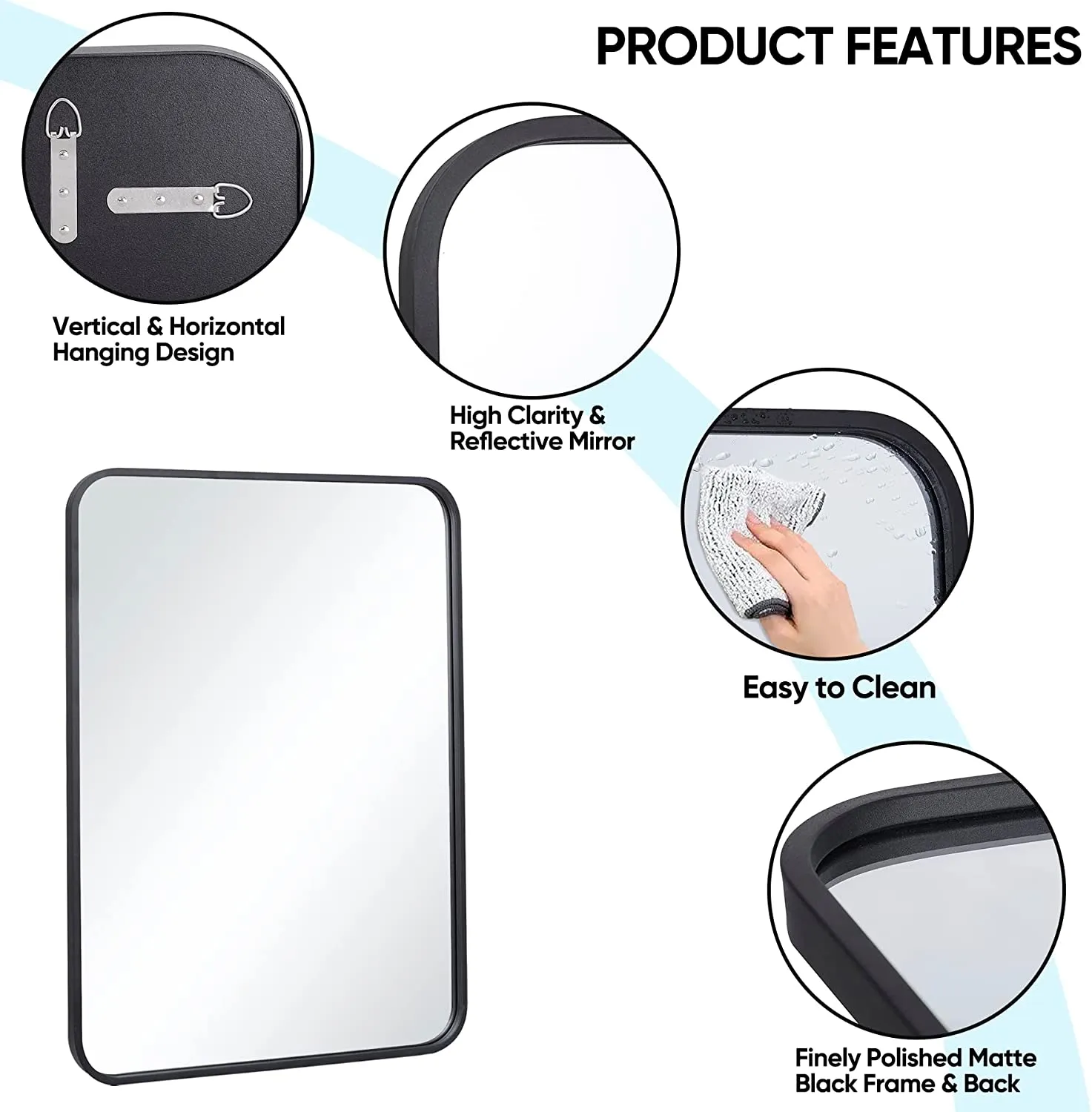 ZENY™ 22x30 Inch Black Wall Mirror for Bathroom, Wall Mounted Rectangular Entryways Decor Vanity Mirrors with Stainless Steel Metal Frame and Rounded Edge